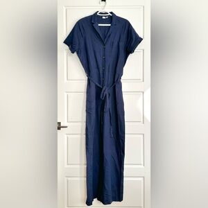 Size 12 Tall Navy Blue GAP Linen-Cotton Utility Jumpsuit